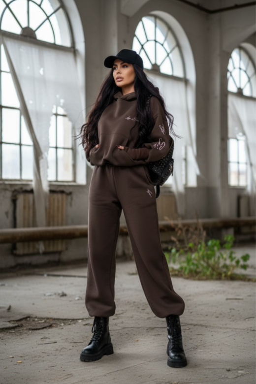 Bluza by sisi z długim ściągaczem over ocieplana brąz
