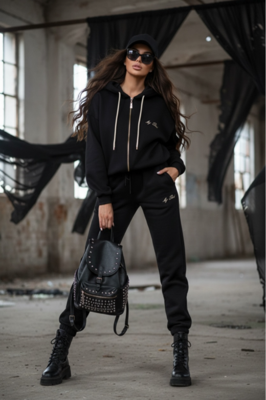 Dres by Sisi ocieplany ze stoperami kolor czarny
