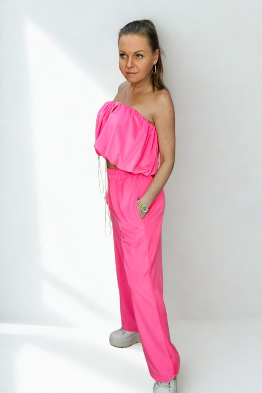 Komplet Welurowy Diva Set kolor neon róż